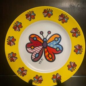 Romero Britto collectors Vista Alegre Yellow Butterfly Dinner Plate